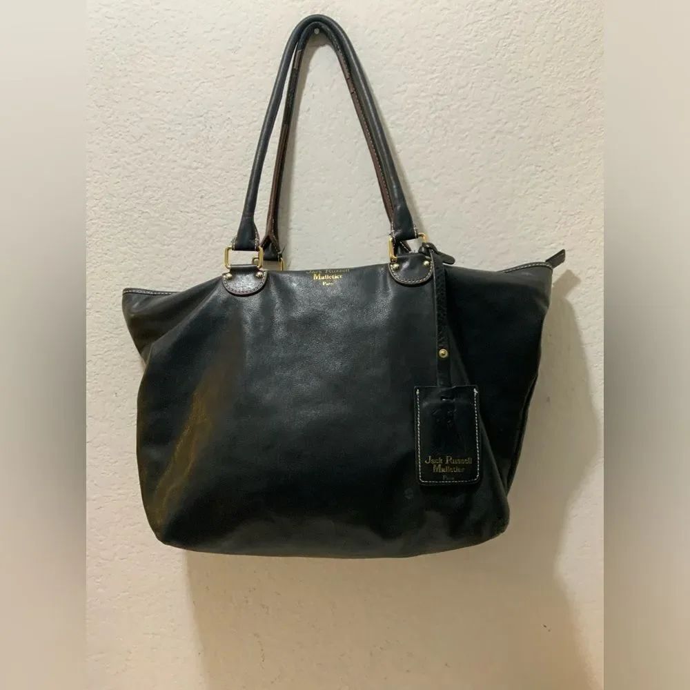 Jack Russell Malletier dark navy shoulder bag brown detailing purse